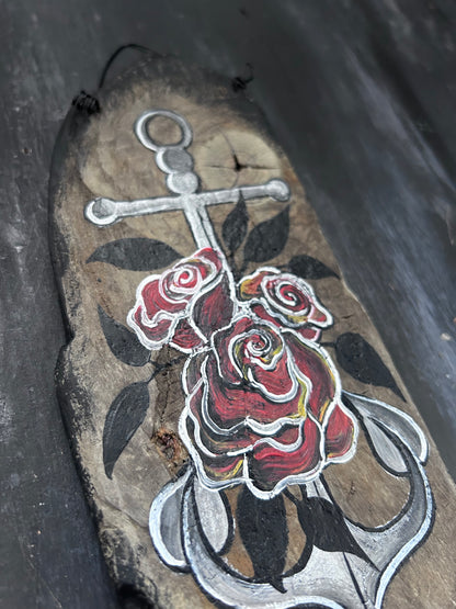 Hand Painted Driftwood Plaque - Anchor