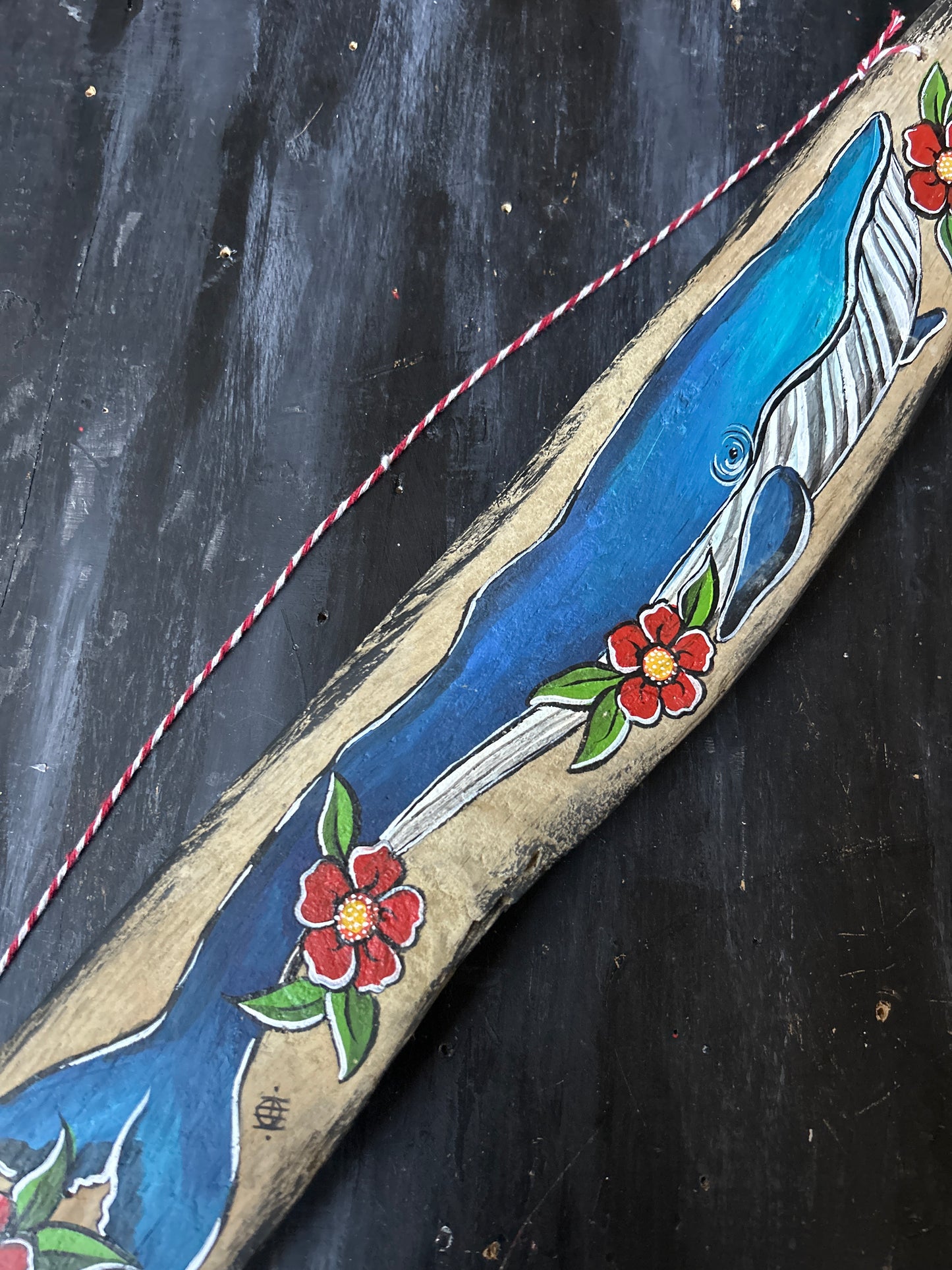 Hand Painted Driftwood Plaque - Whale