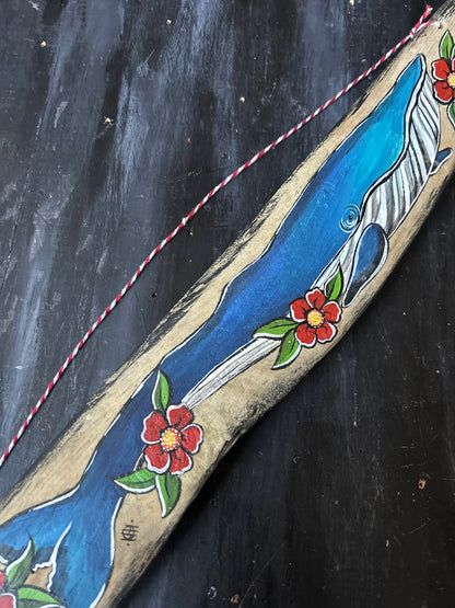 Hand Painted Driftwood Plaque - Whale