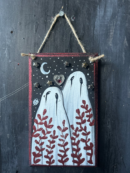 Hand Painted Wooden Plaque - Ghost Couple