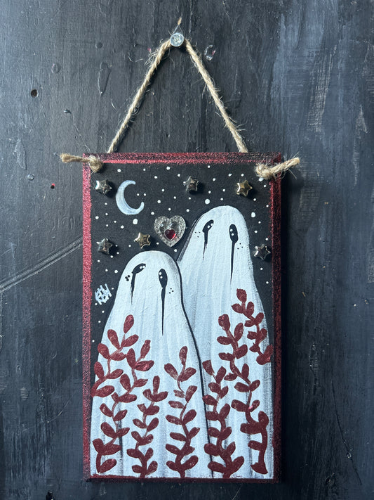 Hand Painted Wooden Plaque - Ghost Couple