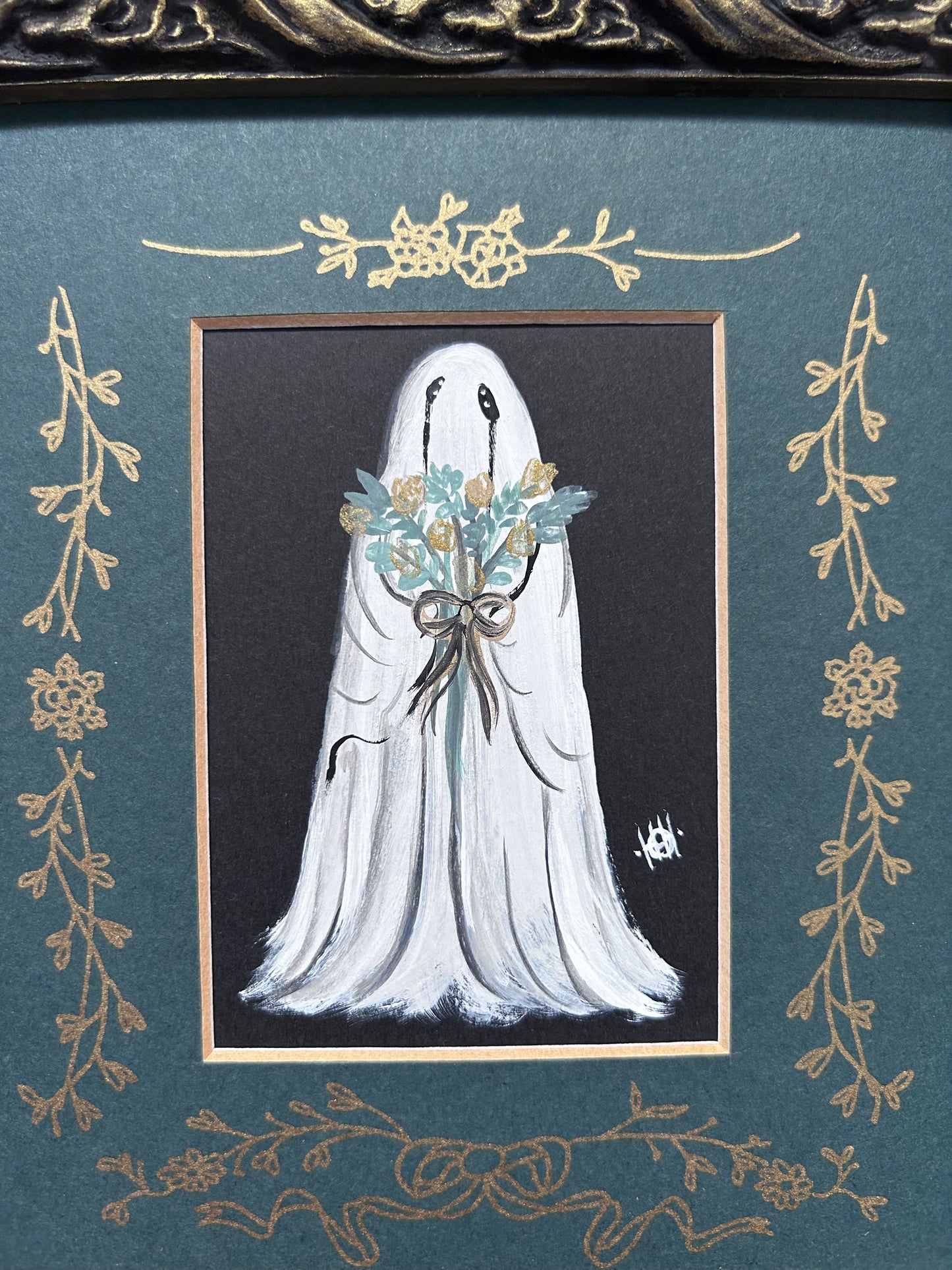 Original Framed Acrylic Painting - Flowers Ghost