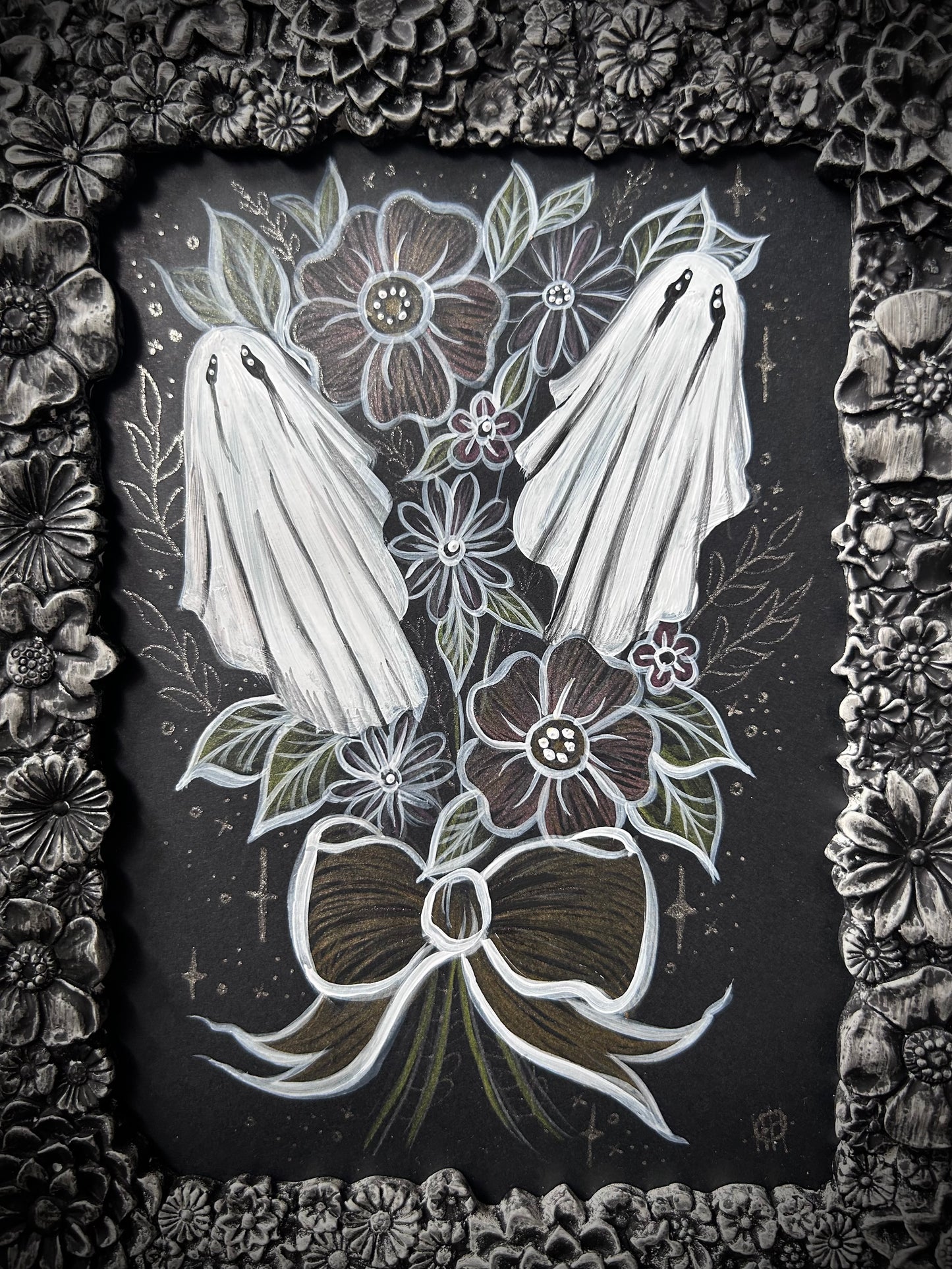 Original Framed Acrylic Painting  -  Ghostly Boo-quet