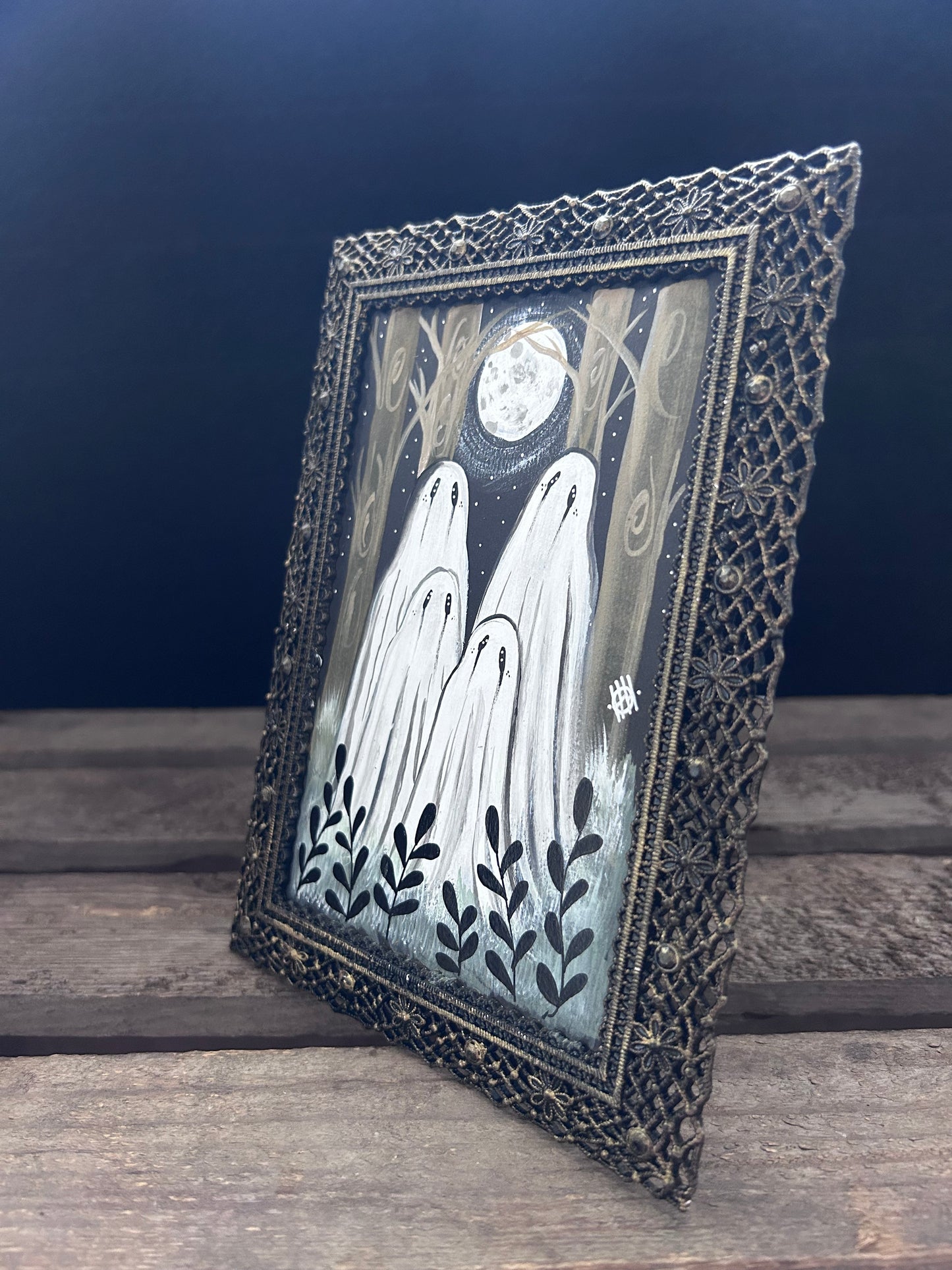 Original Framed Acrylic Painting -  Full Moon Forest