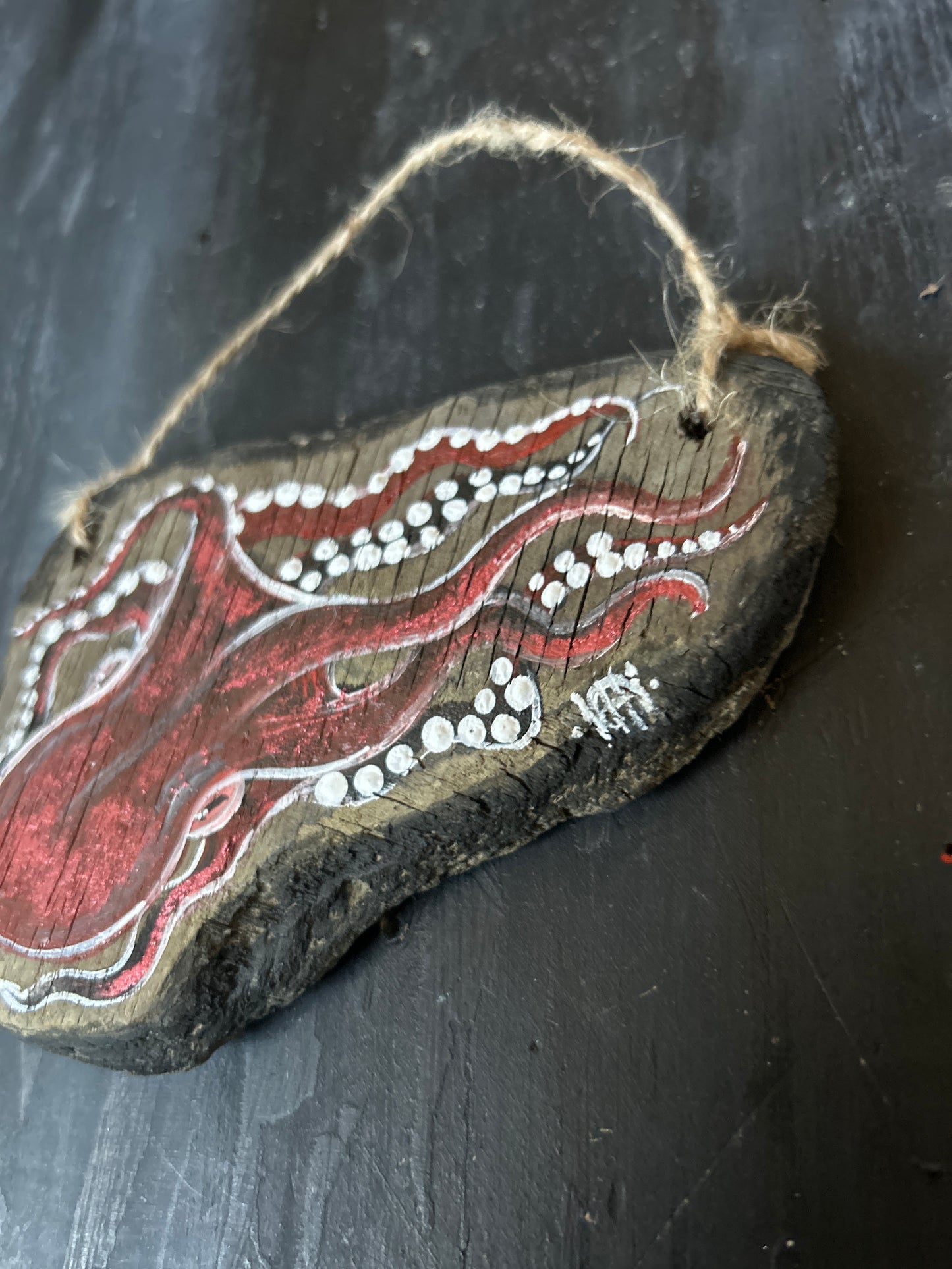 Hand Painted Driftwood Plaque - Octopus