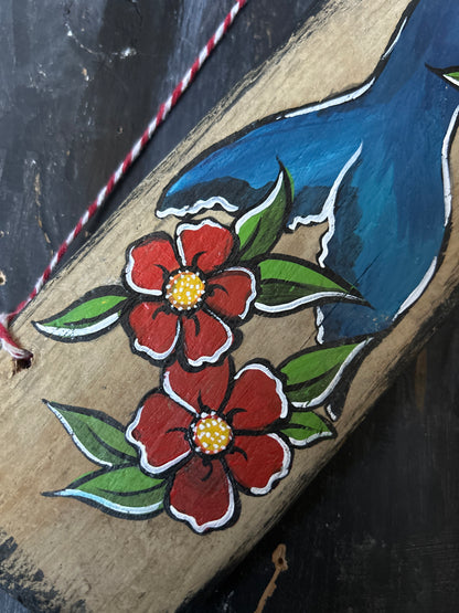 Hand Painted Driftwood Plaque - Whale