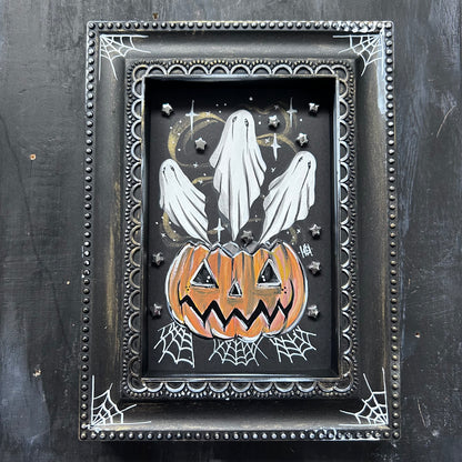 Original Framed Acrylic Painting - Pumpkin Ghosts