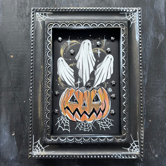 Original Framed Acrylic Painting - Pumpkin Ghosts