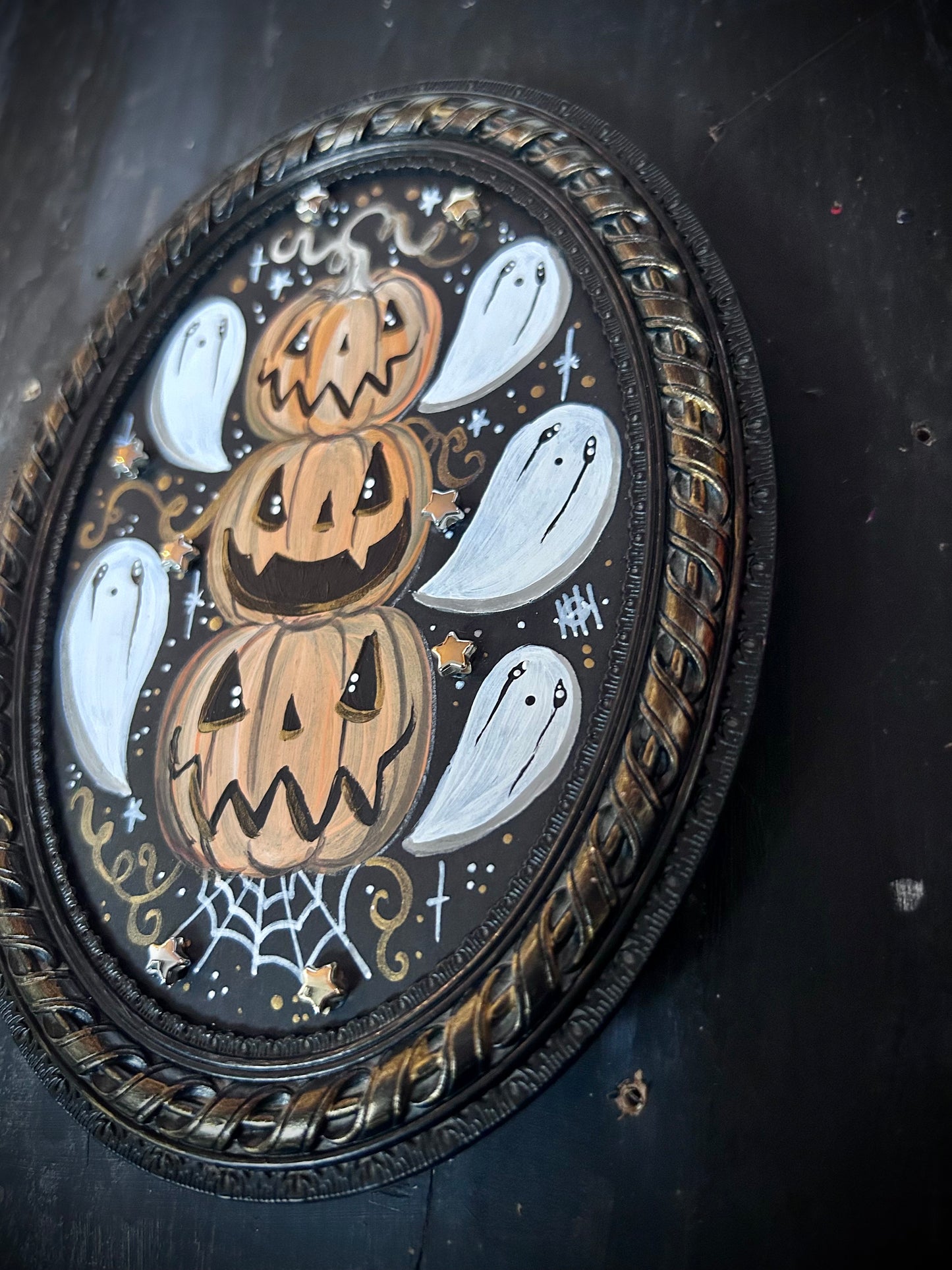 Original Framed Acrylic Painting -  Pumpkin Stack