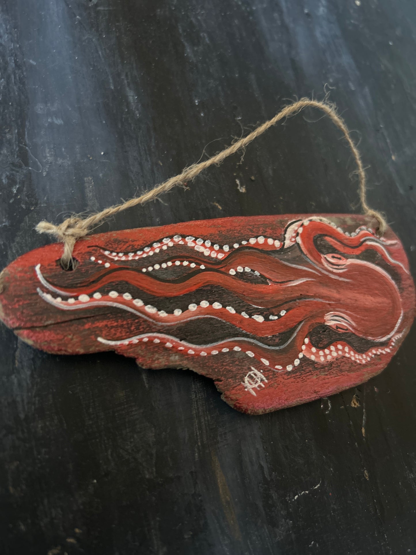 Hand Painted Driftwood Plaque - Octopus