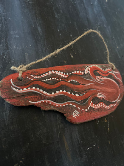 Hand Painted Driftwood Plaque - Octopus