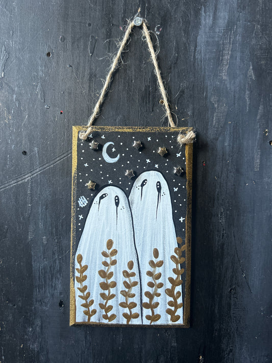 Hand Painted Wooden Plaque - Ghost Couple