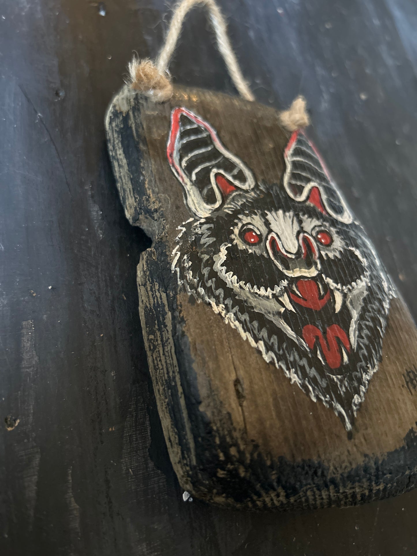 Hand Painted Driftwood Plaque - Bat