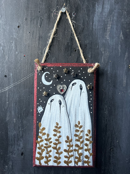 Hand Painted Wooden Plaque - Ghost Couple