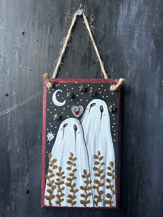 Hand Painted Wooden Plaque - Ghost Couple