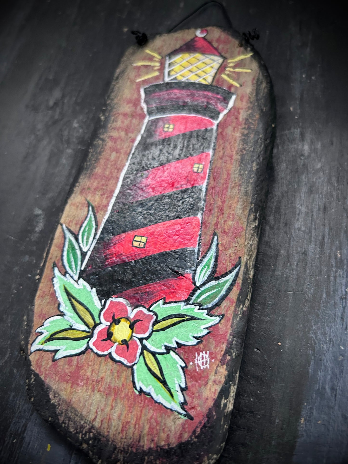 Hand Painted Driftwood Plaque - Lighthouse