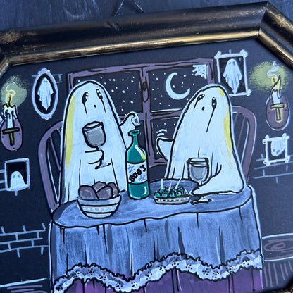 Original Framed Acrylic Painting - Ghosts with a Bottle of Boo’s