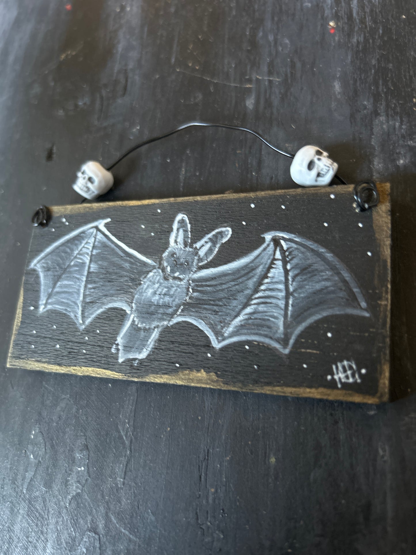 Mini Hand Painted Plaque - Bat