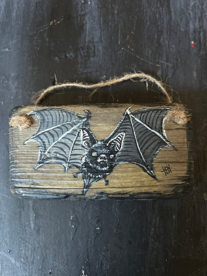 Hand Painted Driftwood Plaque - Bat