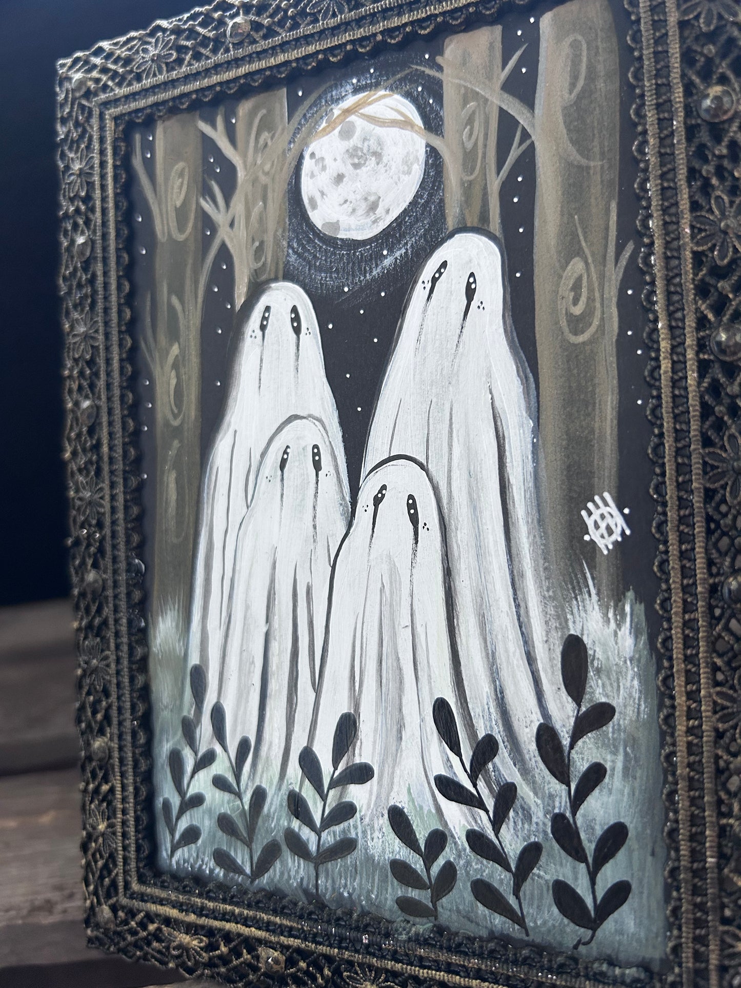 Original Framed Acrylic Painting -  Full Moon Forest