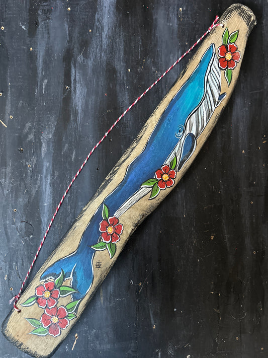 Hand Painted Driftwood Plaque - Whale
