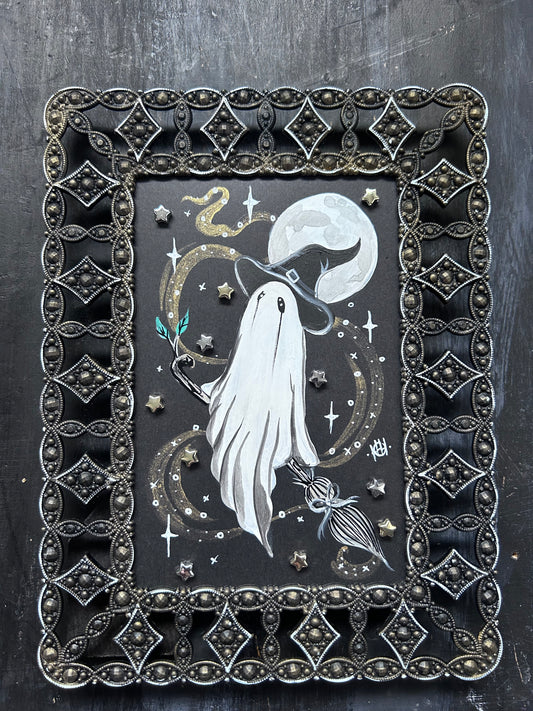 Original Framed Acrylic Painting - Broomstick Ghost