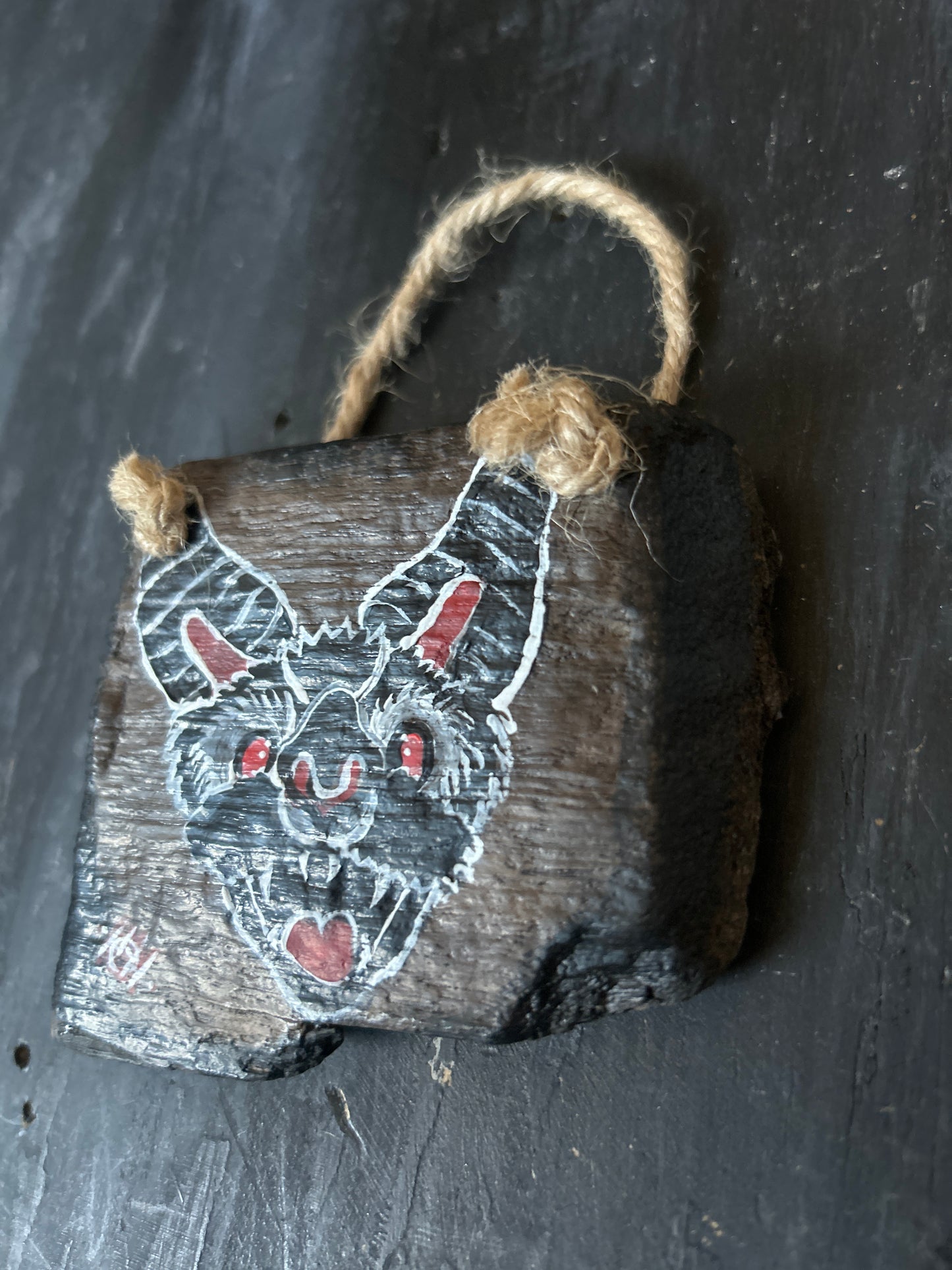 Hand Painted Driftwood Plaque - Bat