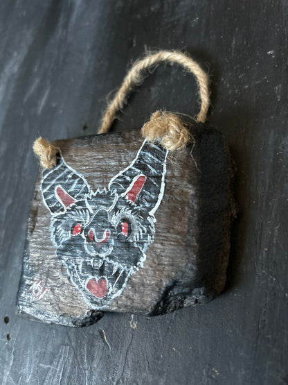Hand Painted Driftwood Plaque - Bat