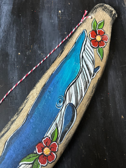 Hand Painted Driftwood Plaque - Whale