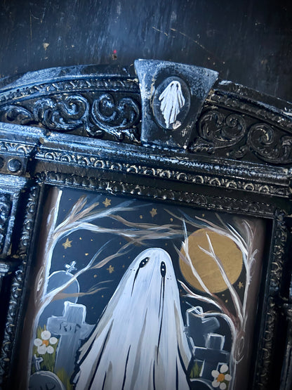Original Framed Acrylic Painting  - Graveyard Ghost