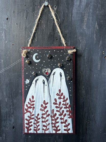 Hand Painted Wooden Plaque - Ghost Couple