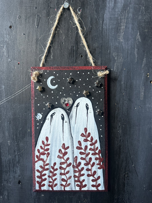 Hand Painted Wooden Plaque - Ghost Couple