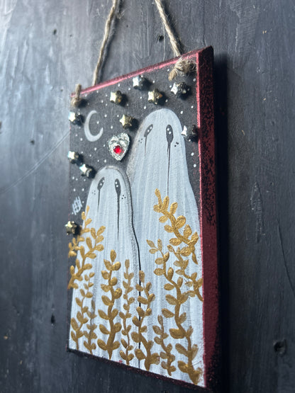 Hand Painted Wooden Plaque - Ghost Couple