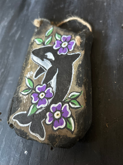 Hand Painted Driftwood Plaque - Orca