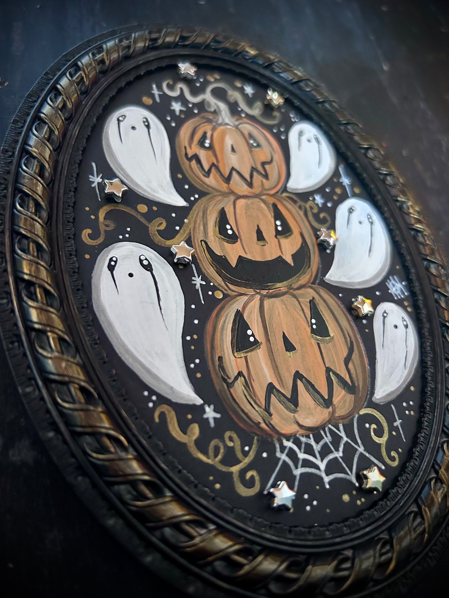 Original Framed Acrylic Painting -  Pumpkin Stack