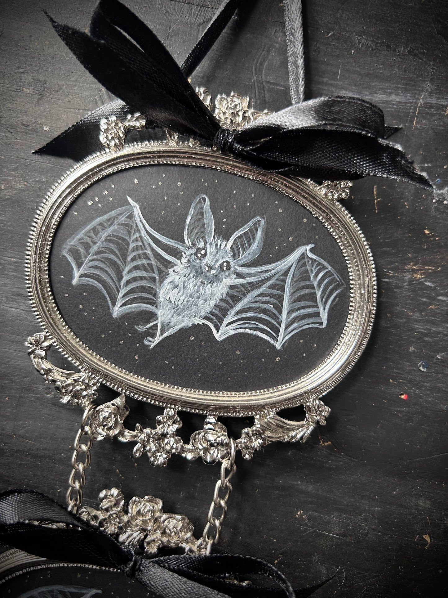 Original Framed Acrylic Painting - Bat Trio in Hanging Frame