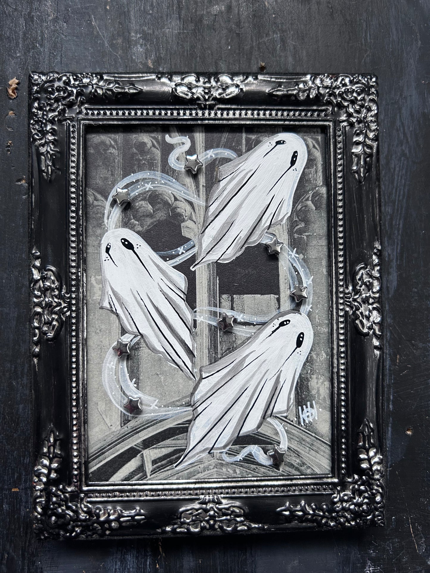 Framed Hand Painted Vintage Postcard