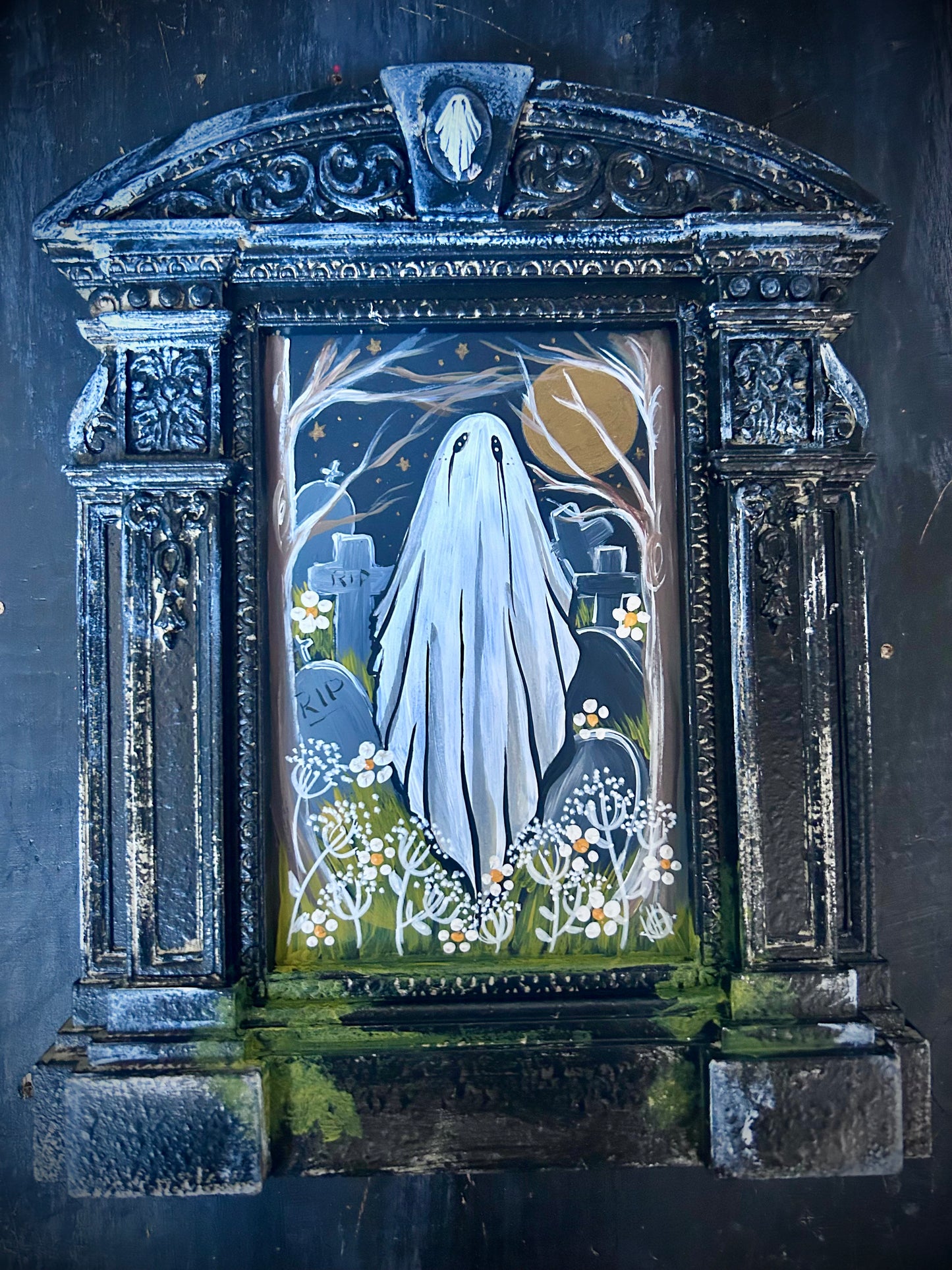 Original Framed Acrylic Painting  - Graveyard Ghost