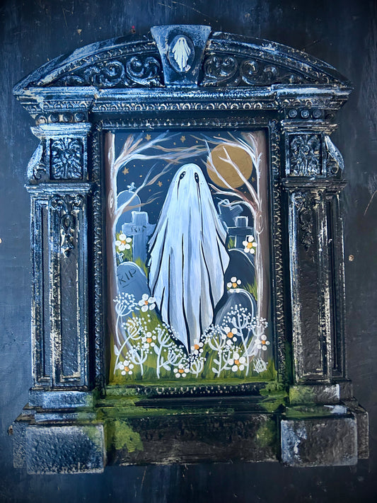 Original Framed Acrylic Painting  - Graveyard Ghost
