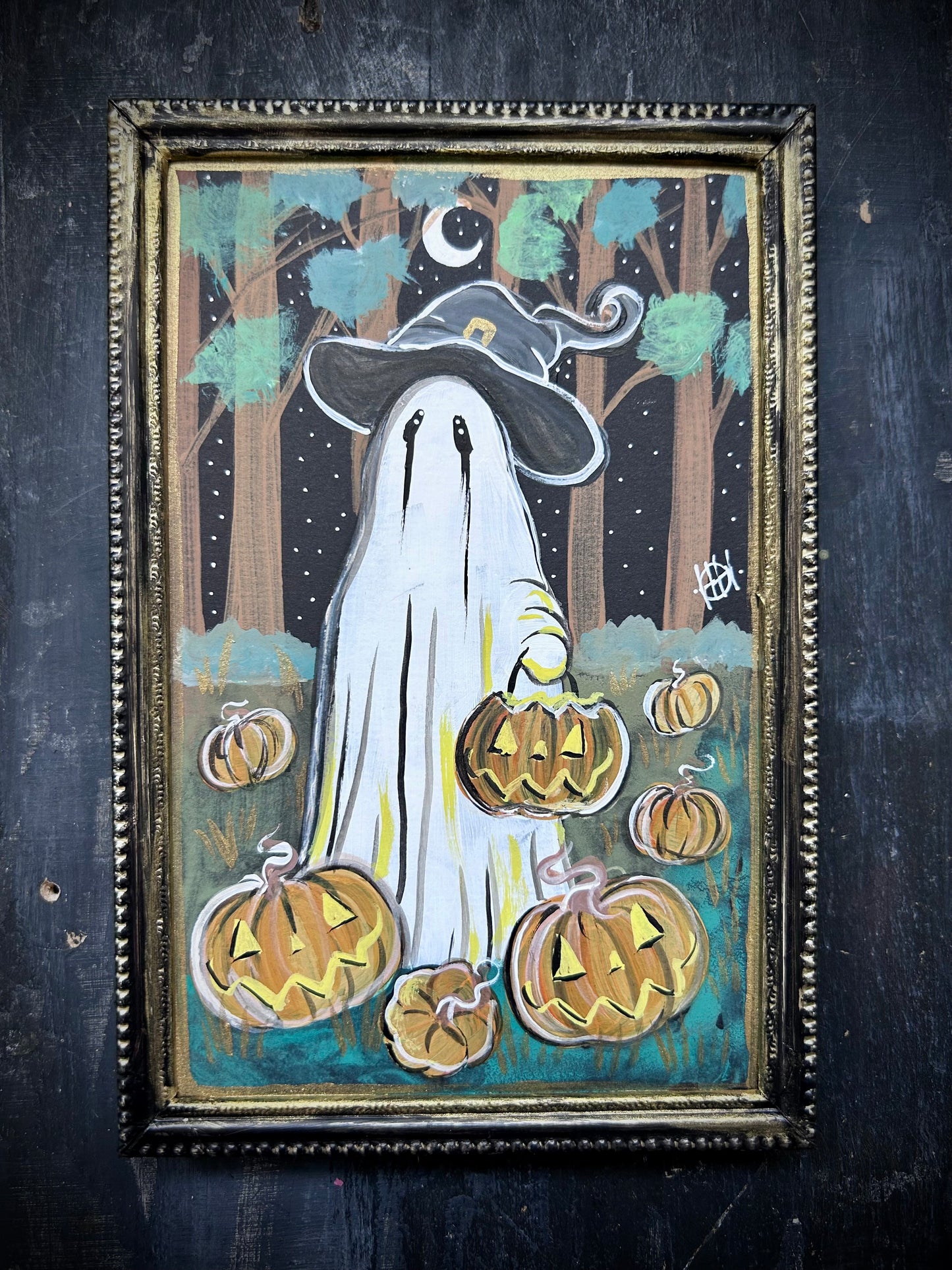 Original Framed Acrylic Painting - Pumpkin Patch