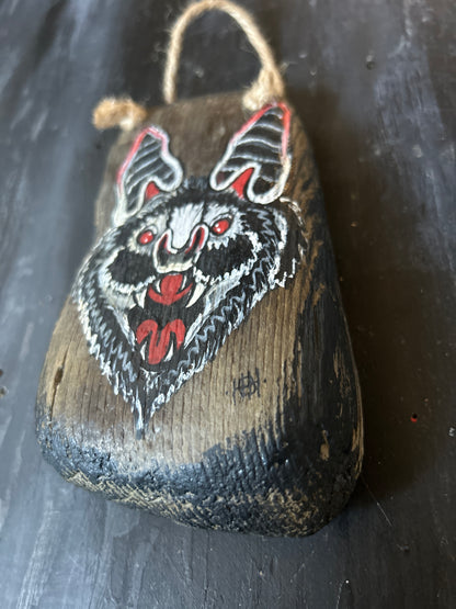 Hand Painted Driftwood Plaque - Bat