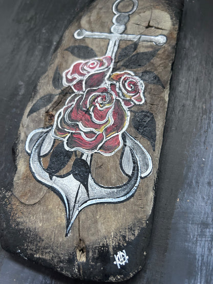 Hand Painted Driftwood Plaque - Anchor