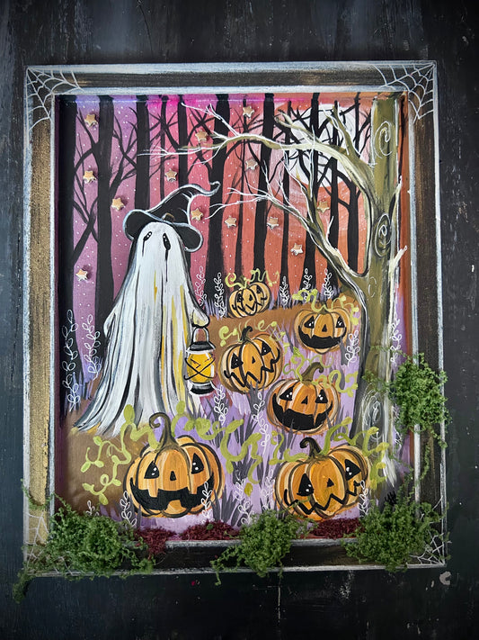 Original Acrylic Painting on Framed Board - Pumpkin Forest
