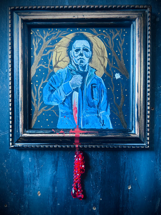 Original Acrylic Painting With Beaded Frame- Michael Myers- A Halloween