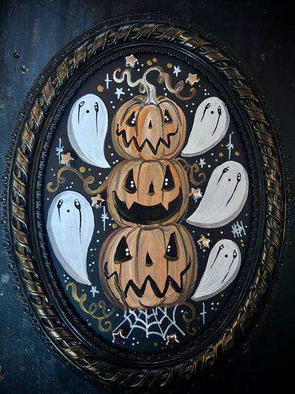 Original Framed Acrylic Painting -  Pumpkin Stack