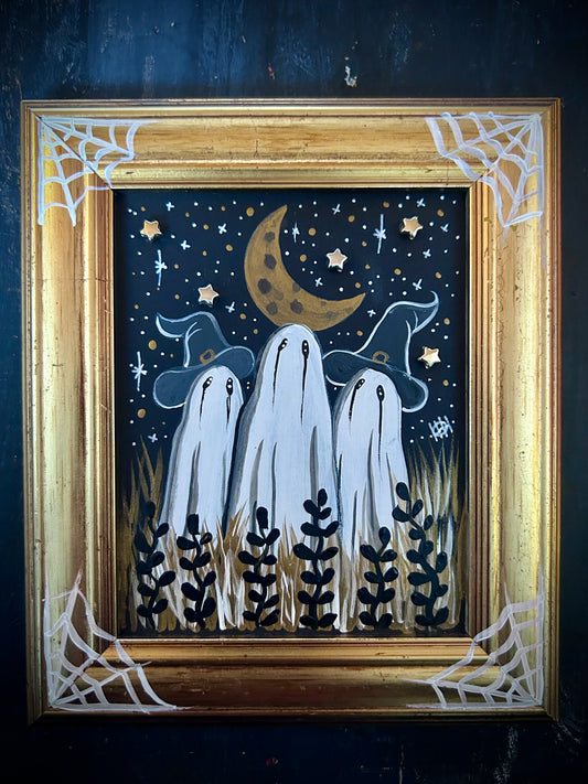 Original Framed Acrylic Painting -  Three Witchy Ghosts