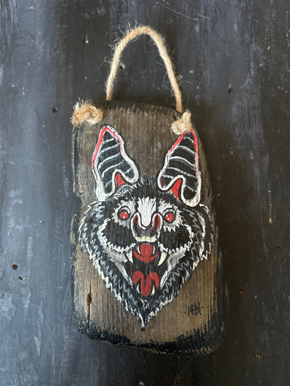 Hand Painted Driftwood Plaque - Bat
