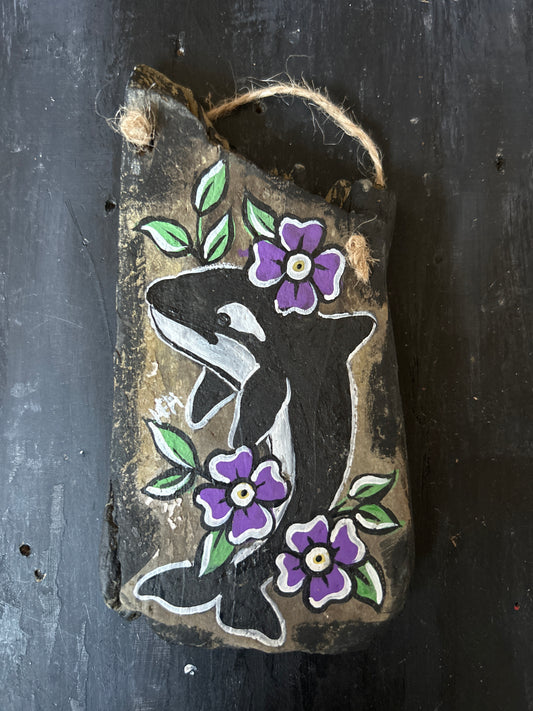 Hand Painted Driftwood Plaque - Orca