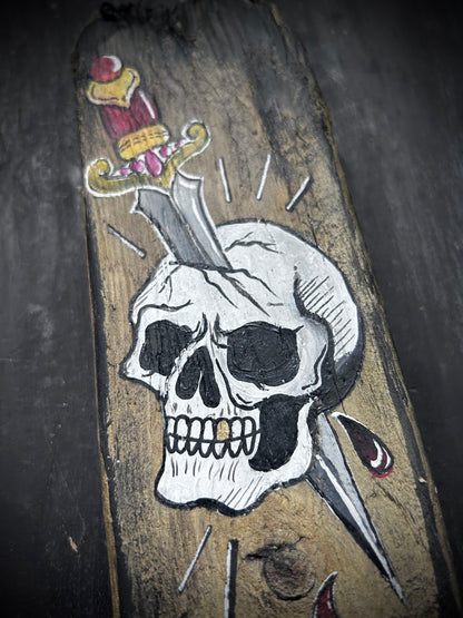 Hand Painted Driftwood Plaque - Skull