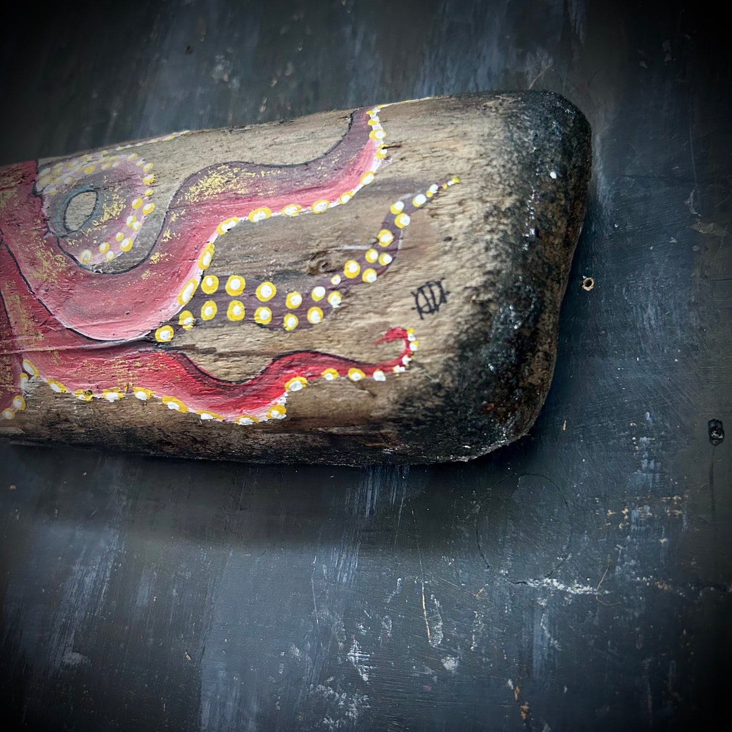 Hand Painted Driftwood Plaque - Octopus